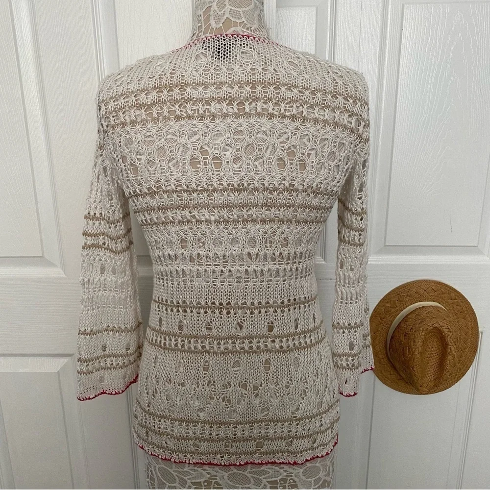 Tommy Bahama Cream White Crochet Dress Linen CoverUp Long sleeve XS